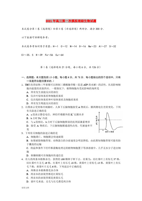 2021-2022年高三第一次模拟理综生物试题