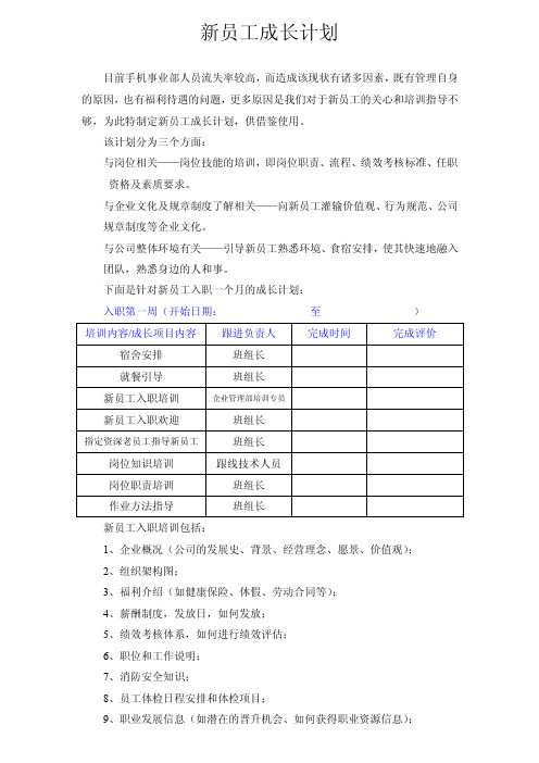 新员工成长计划