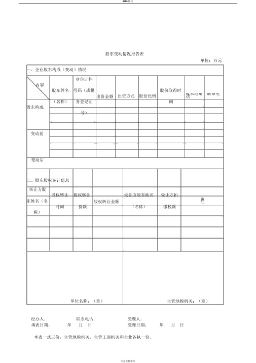 股东变动情况报告表