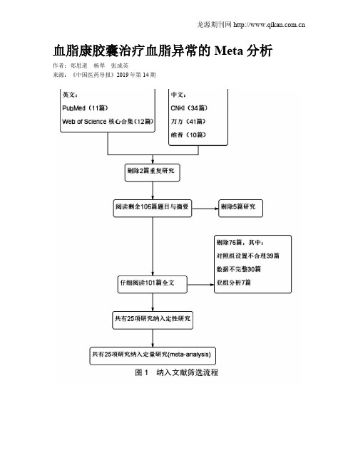 血脂康胶囊治疗血脂异常的Meta分析