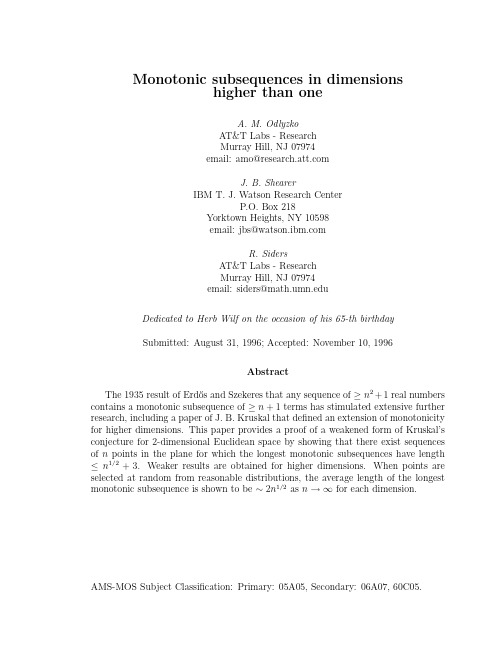 Monotonic subsequences in dimensions higher