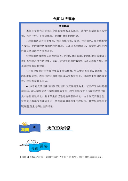 2024年中考物理复习母题解密专题03光现象(附答案)