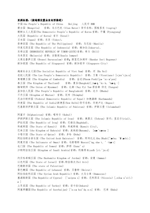 世界各国国家、首都中英文对照