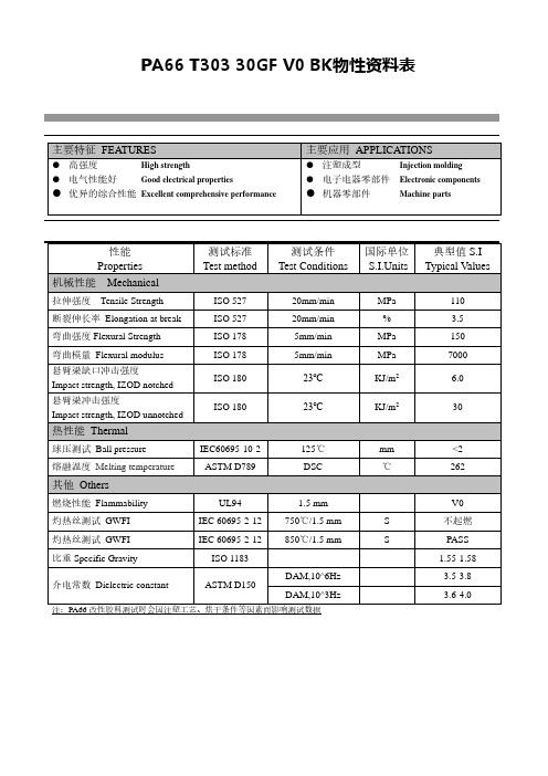 PA66 T303 30GF V0 BK物性资料表