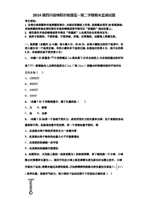 2024届四川省绵阳市物理高一第二学期期末监测试题含解析