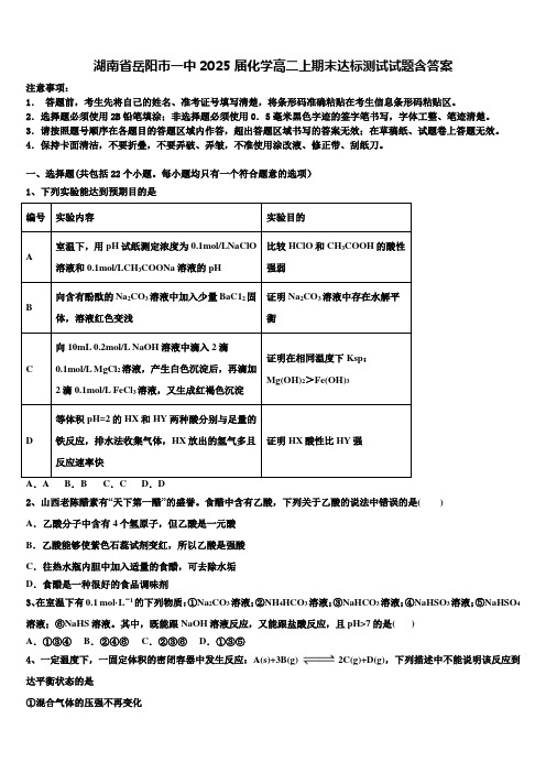 湖南省岳阳市一中2025届化学高二上期末达标测试试题含答案