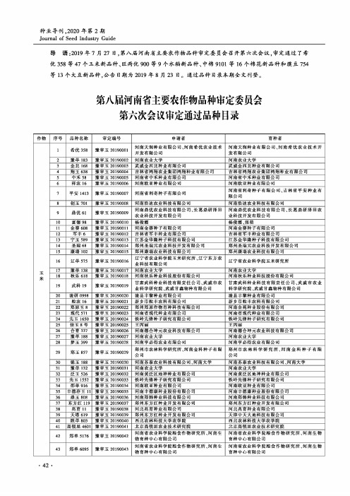 第八届河南省主要农作物品种审定委员会第六次会议审定通过品种目录