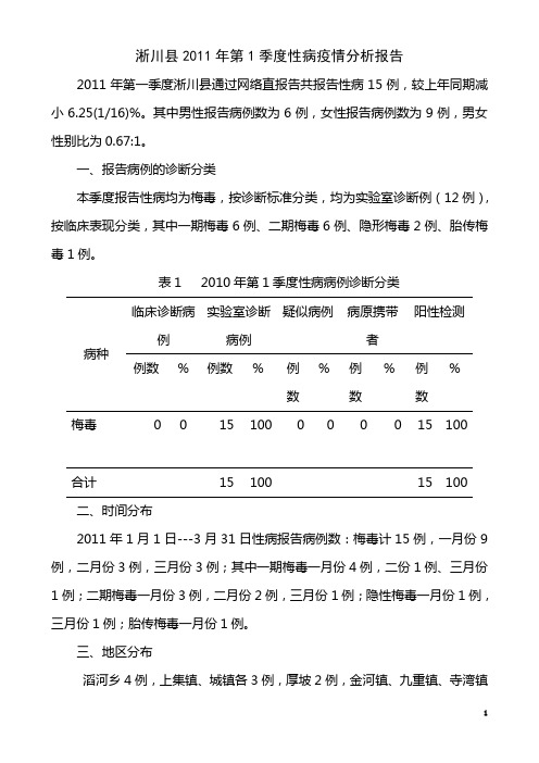 淅川县2011年第1季度性病疫情分析报告