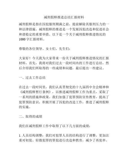 减刑假释推进总结汇报材料