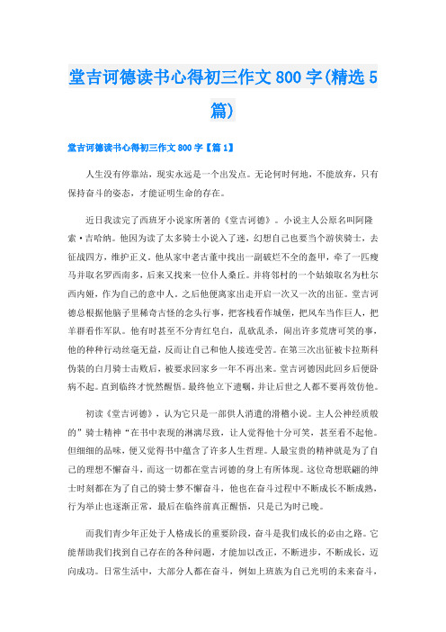 堂吉诃德读书心得初三作文800字(精选5篇)