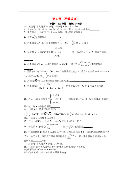 高中数学 第3章 不等式单元测试(A)苏教版必修5