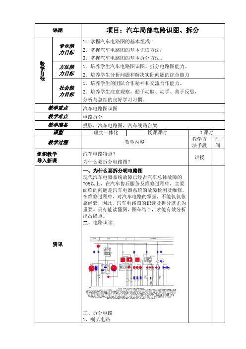 汽车局部电路识图、拆分