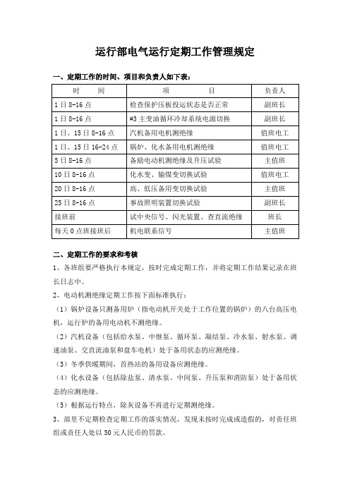 电厂运行部电气运行定期工作管理规定和电气专业汽压合格率考核办法