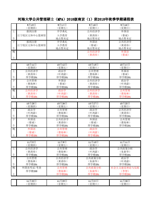 河海大学MPA课程表-集中班