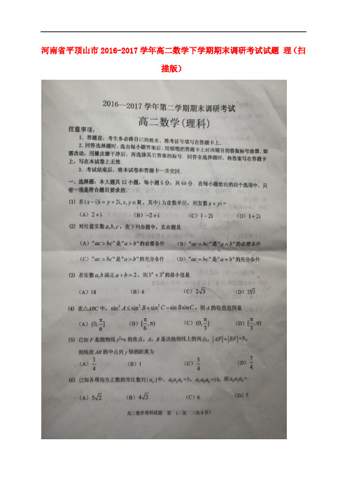 河南省平顶山市高二数学下学期期末调研考试试题 理(扫描版)