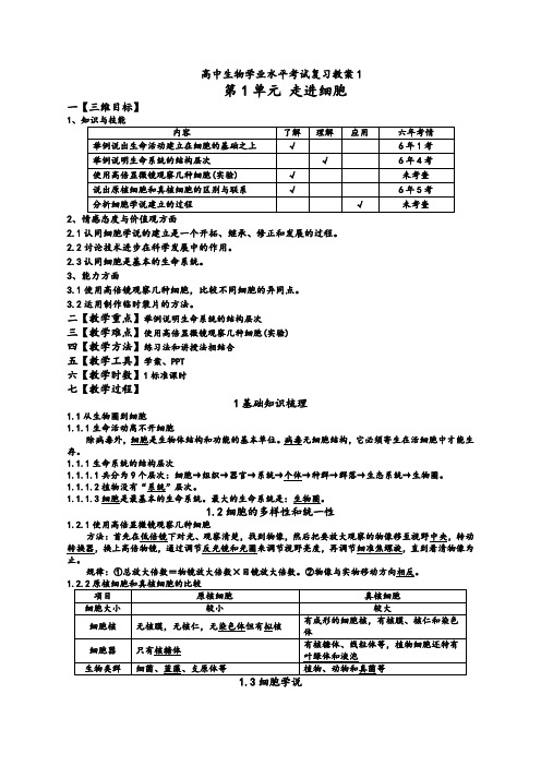 人教版高中生物学业水平考试复习教案