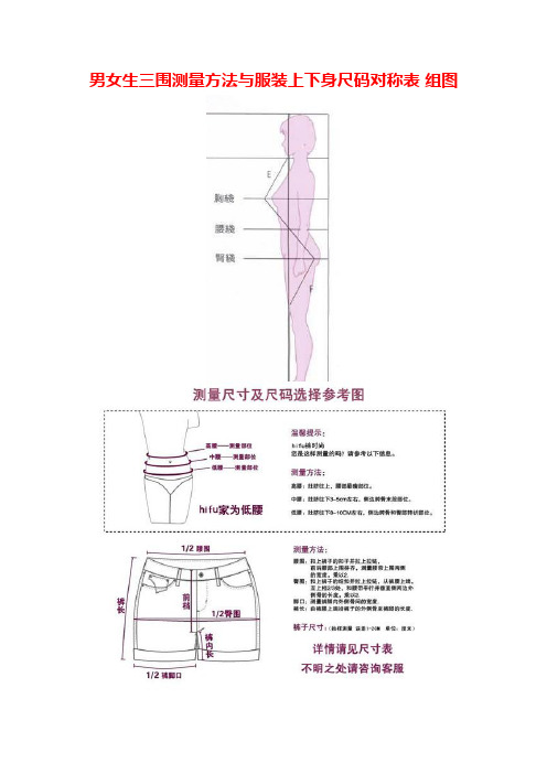 男女生三围测量方法与服装上下身尺码对称表 组图