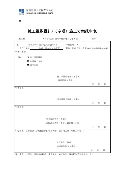 黄石中梁滨江壹号一标段混凝土同条件试块留置专项施工方案