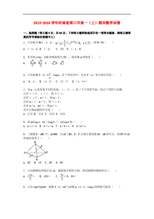 河南省周口市高一数学上学期期末试卷(含解析)