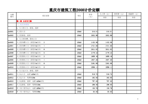 重庆市建筑工程2008计价定额