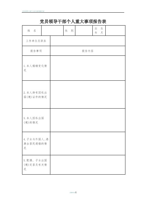 党员领导干部个人重大事项报告表