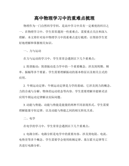 高中物理学习中的重难点梳理