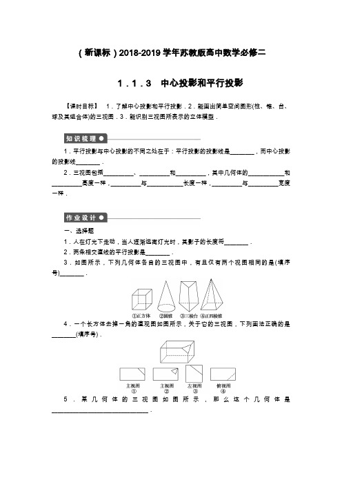 最新苏教版高中数学必修二《中心投影和平行投影》课时同步练习及解析.docx