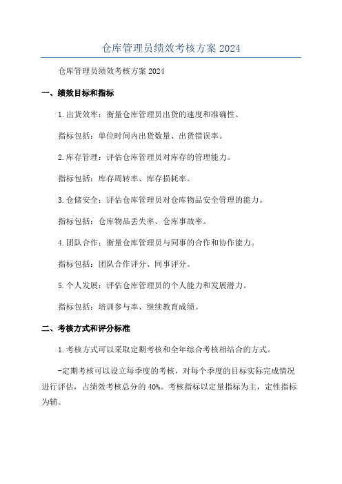 仓库管理员绩效考核方案2024