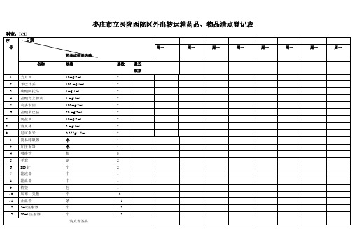 抢救药品、外出转运箱清点单