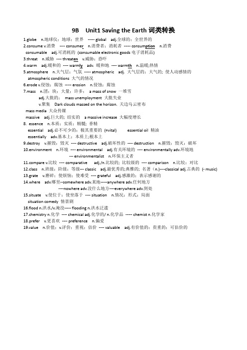 上海牛津英语 9B Unit1词类转换