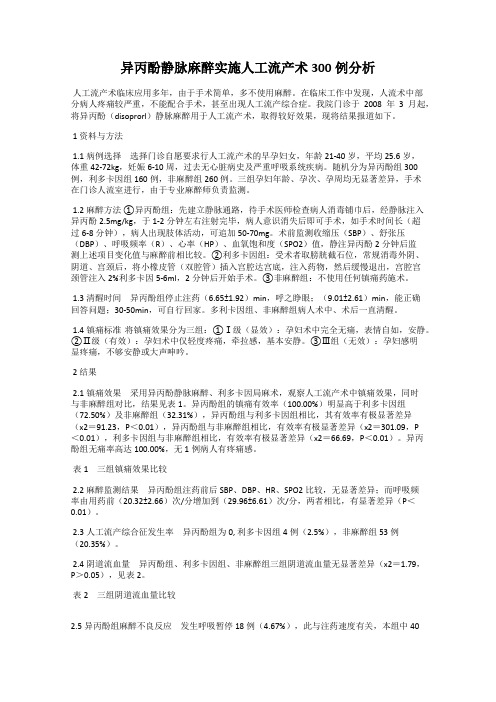 异丙酚静脉麻醉实施人工流产术300例分析