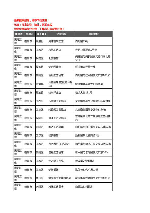 新版黑龙江省鹤岗市工艺品企业公司商家户名录单联系方式地址大全60家