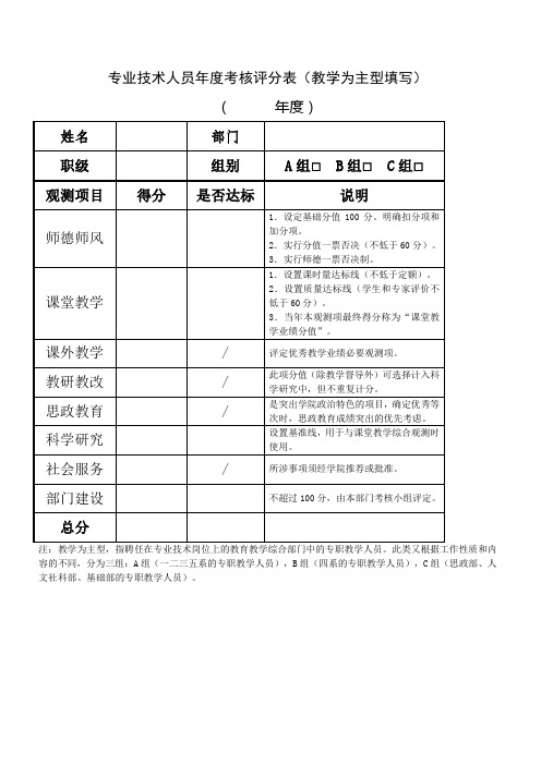 专业技术人员年度考核评分表