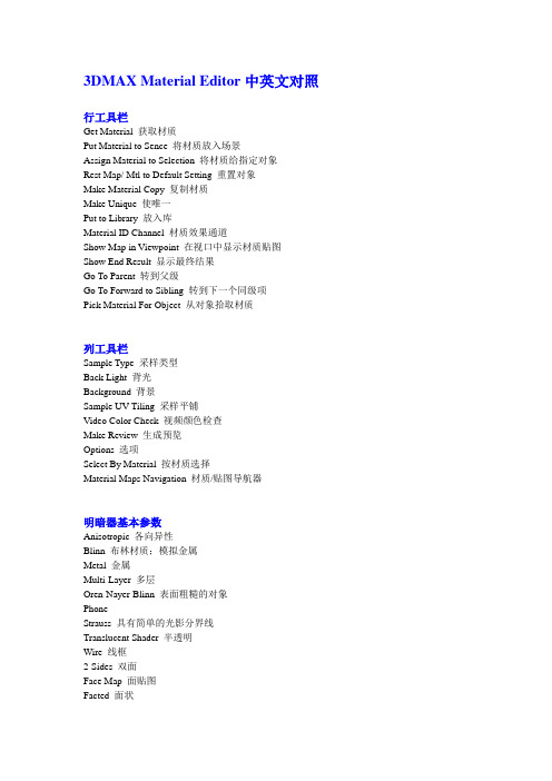 3DMAX Material Editor中英文对照汇总