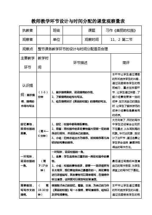 小学语文观察量表