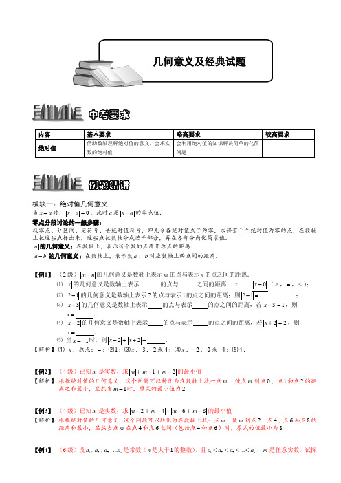 初中数学《几何意义及经典试题》讲义及练习