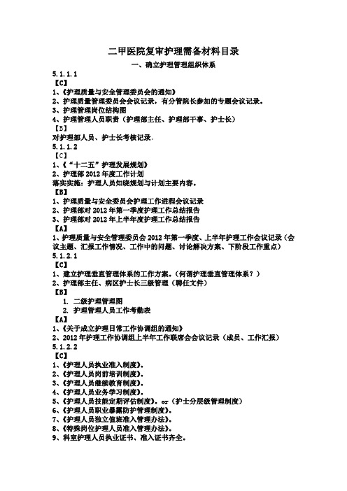 二甲医院复审护理需备材料目录