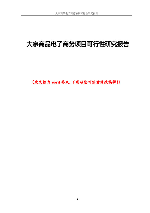 大宗商品电子商务项目可行性研究报告