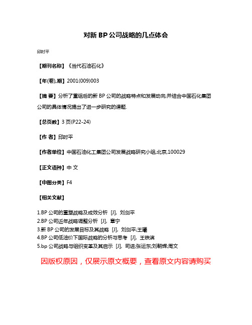 对新BP公司战略的几点体会