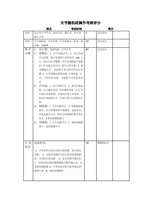 关节镜使用操作考核评分