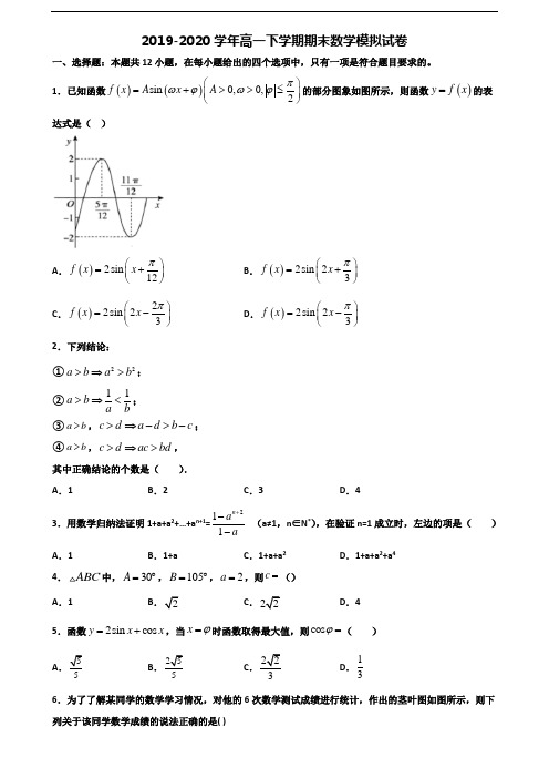 2020学年云南省昭通市新高考高一数学下学期期末学业水平测试试题