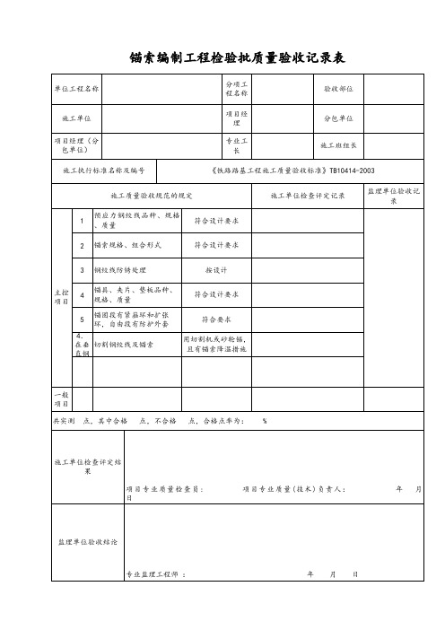 锚索编制工程检验批质量验收记录表