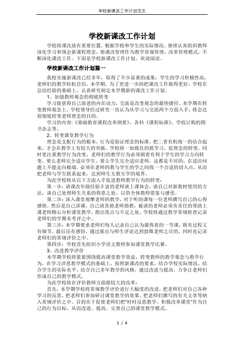 学校新课改工作计划范文