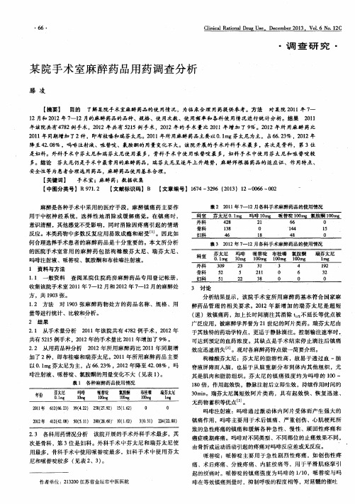 某院手术室麻醉药品用药调查分析