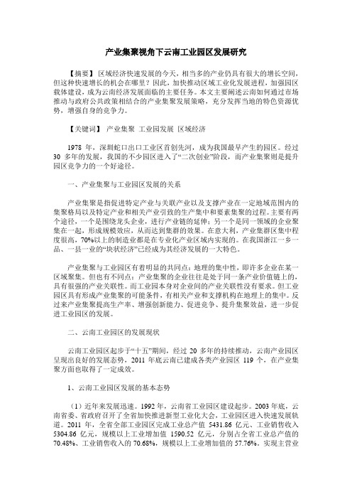 产业集聚视角下云南工业园区发展研究