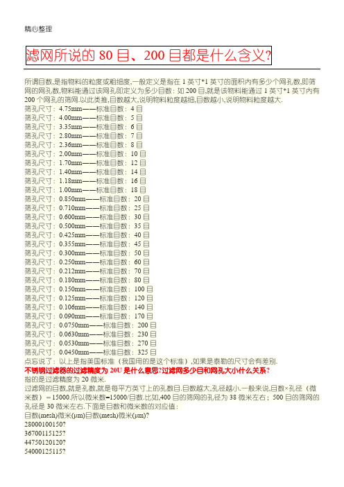 滤网所说的 80目