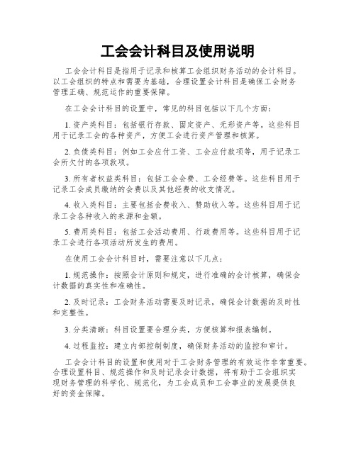 工会会计科目及使用说明