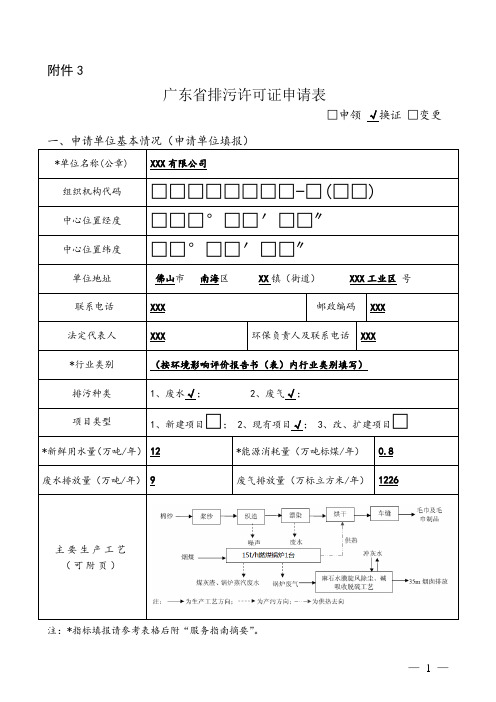 广东省排污许可证申请表(样板)