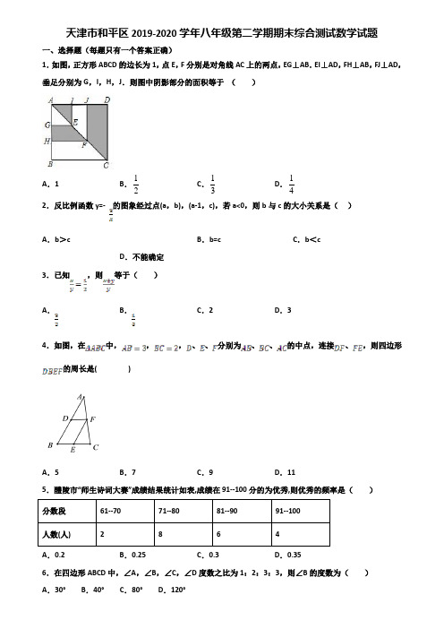 天津市和平区2019-2020学年八年级第二学期期末综合测试数学试题含解析