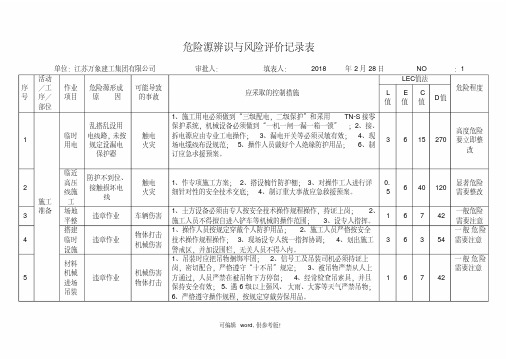 危险源辨识与风险评价记录表(最新版本